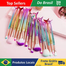 Conjunto de 4 Pincéis Sereia para Maquiagem - Blush, Contorno, Pó e Sombra